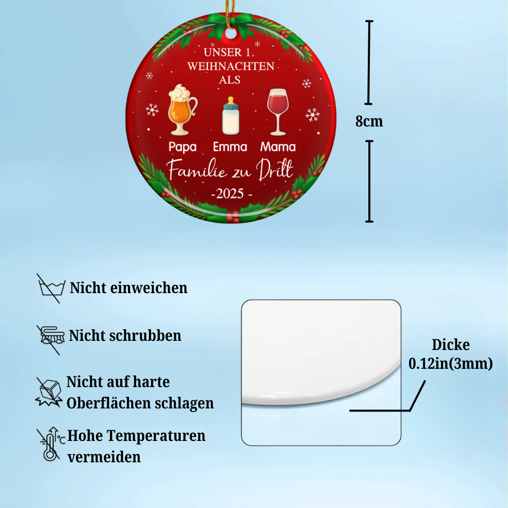 Personalisierter Keramik-Ornament „Unser erstes Weihnachten als Familie zu...“ Christbaumschmuck