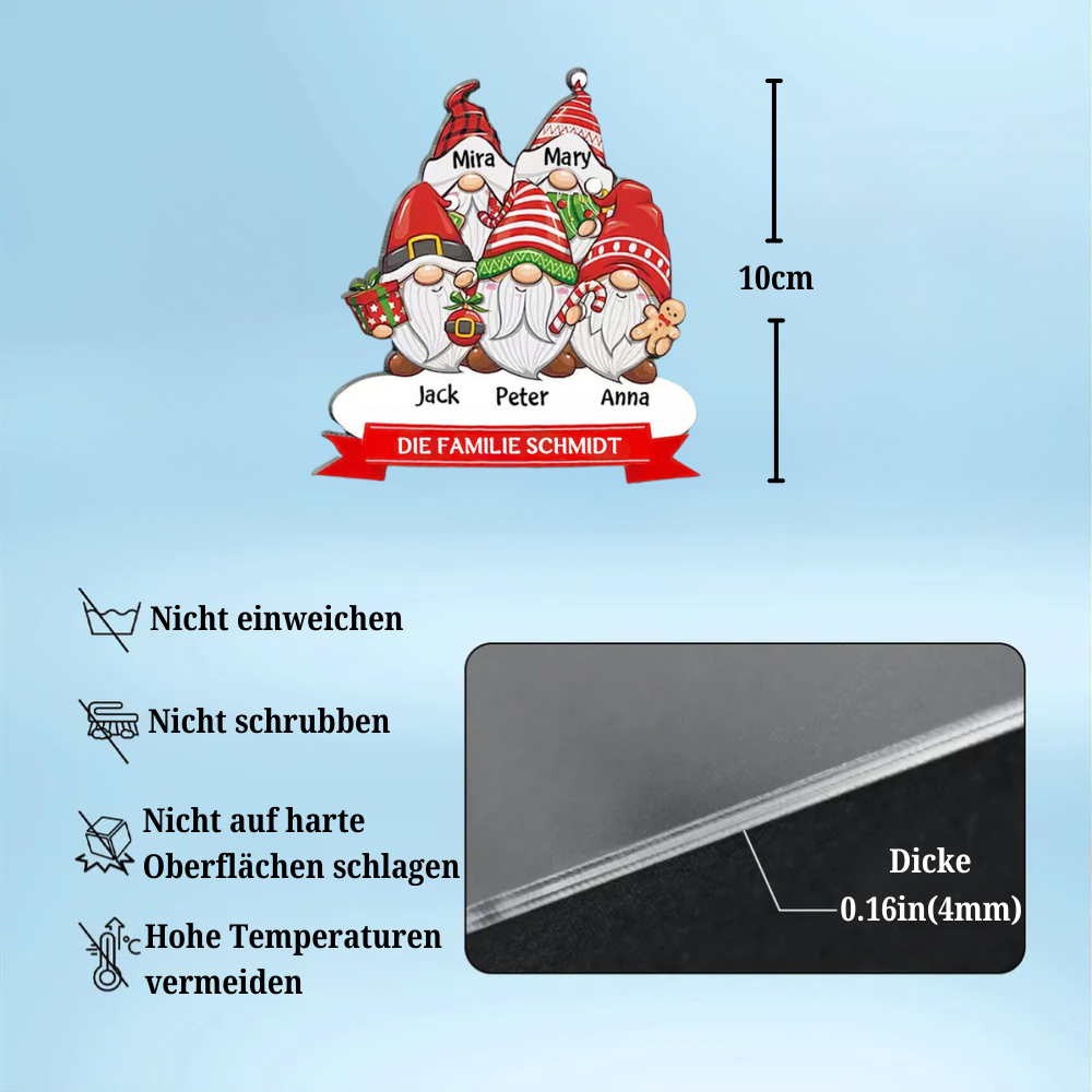 Personalisierter Weihnachtsbaumanhänger Wichtel-Familie mit Namen