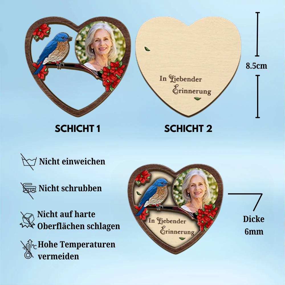 Personalisiertes Sonnenblendenclip mit Foto Herzform Trauersgeschenk