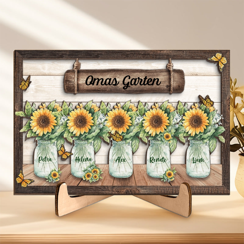 Personalisierte Holztafel mit Vasen für Oma und Mama
