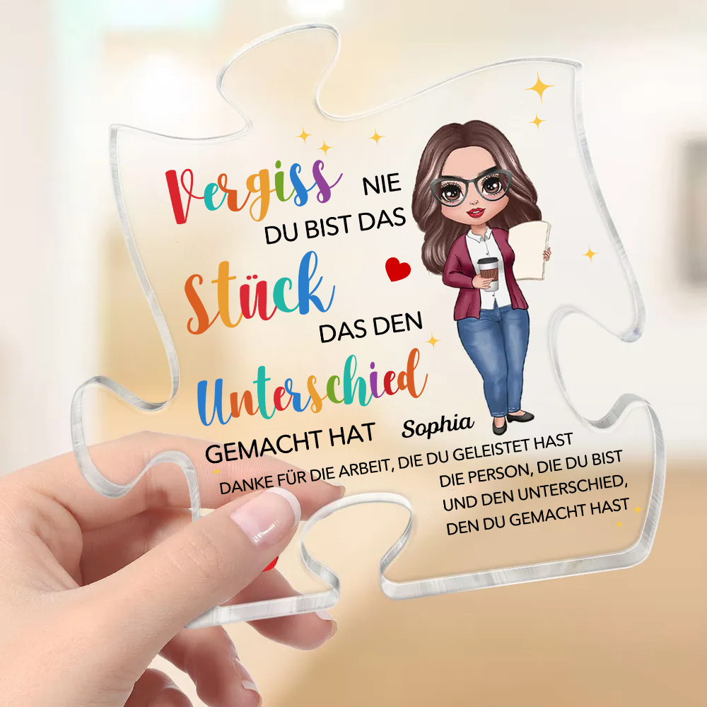Acryltafel mit Puzzle Geschenk für Lehrerin