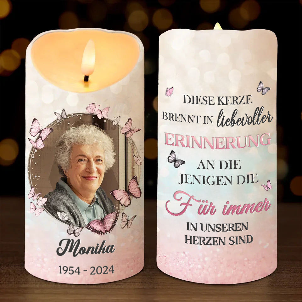 In liebevoller Erinnerung an...- Personalisierte Trauerkerze LED-Kerze mit Foto