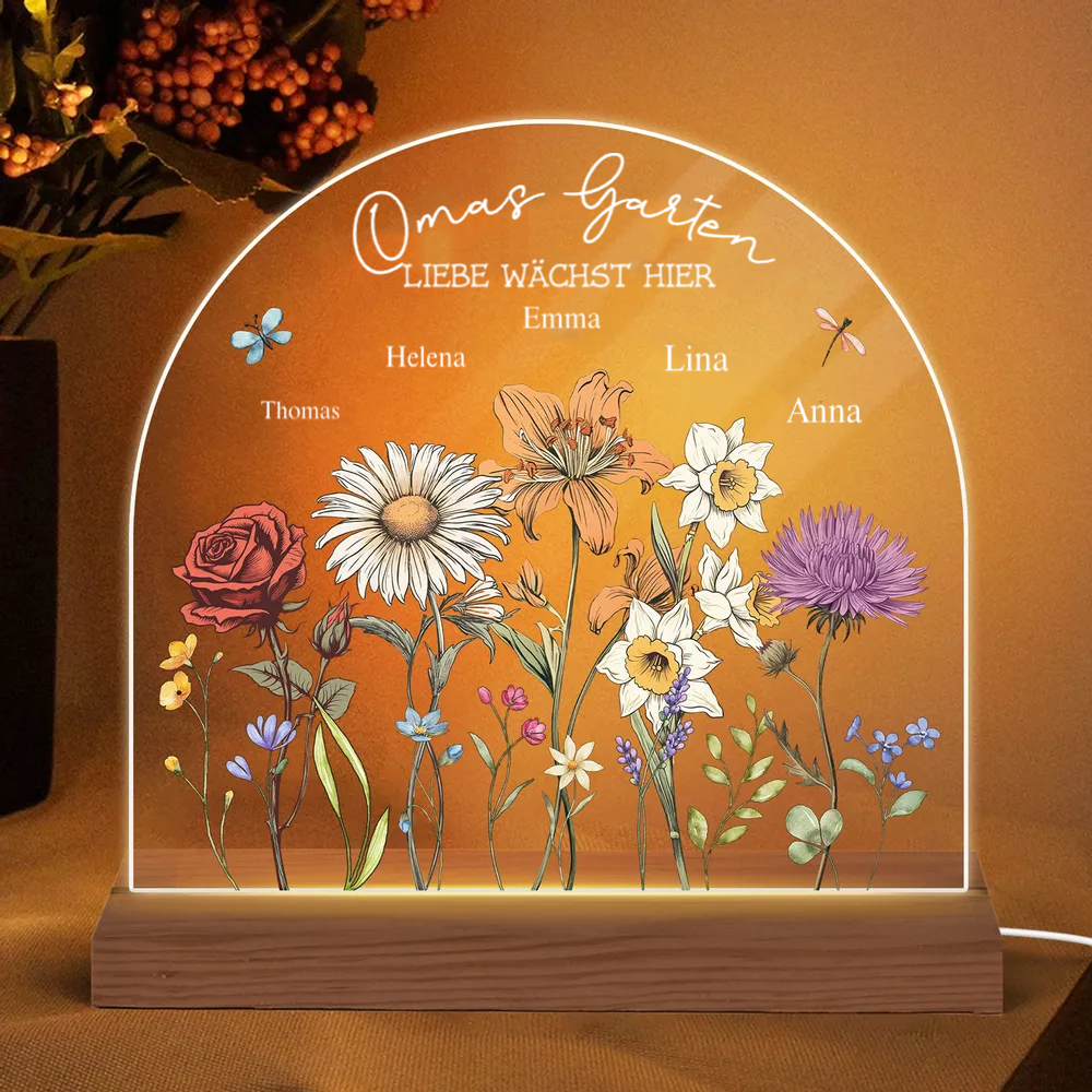 Garten mit Geburtsblumen-Personaisiertes Nachtlicht für Mutter und Großmutter