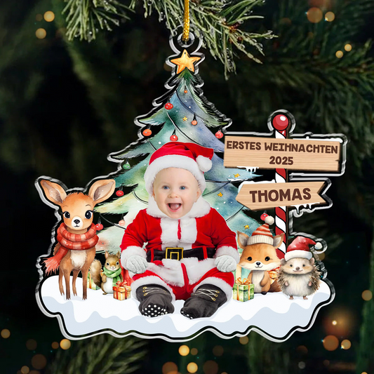 Erstes Weihnachten für Baby Acryl-Foto-Ornament Christbaumanhänger mit Text und Name