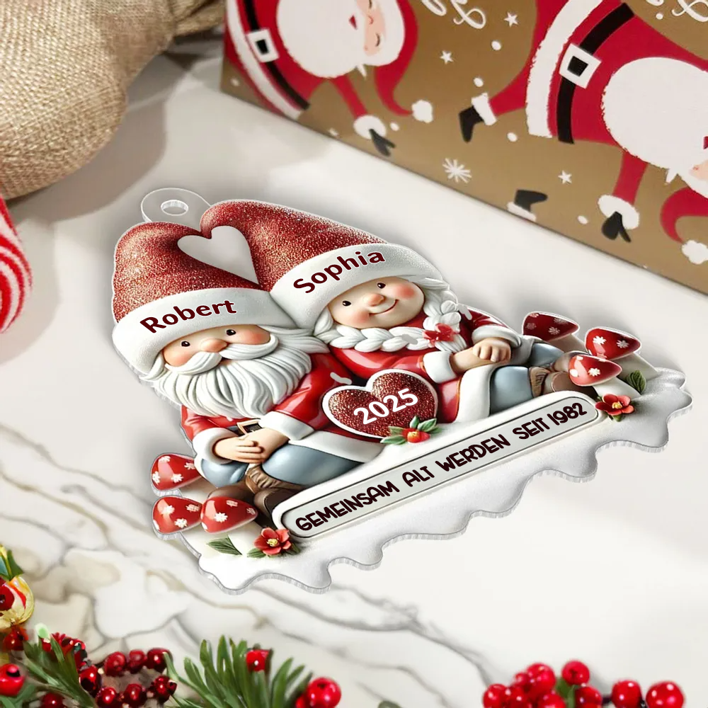 Flacher Acryl-Christbaumanhänger – „Wichtelpaar“ mit Namen personalisiert