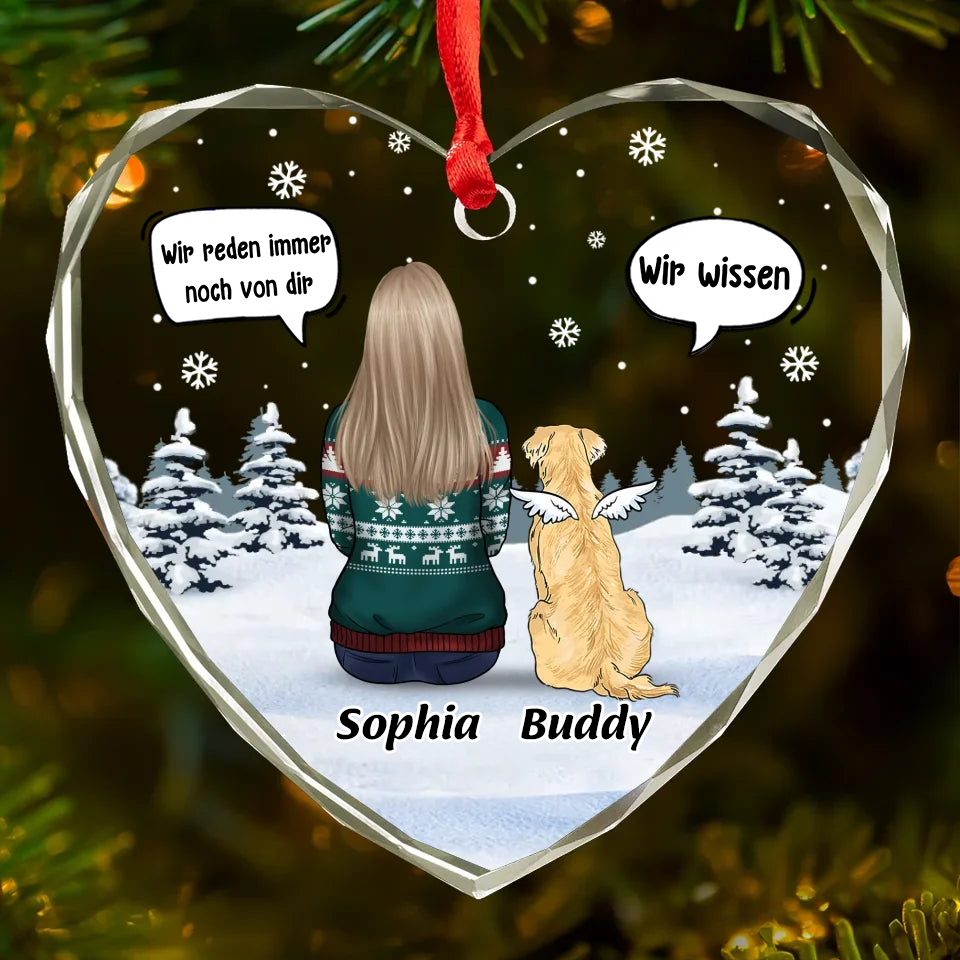 Personalisierter Glasanhänger Christbaumschmuck mit Hund und Katze Trauergeschenk für Haustiere