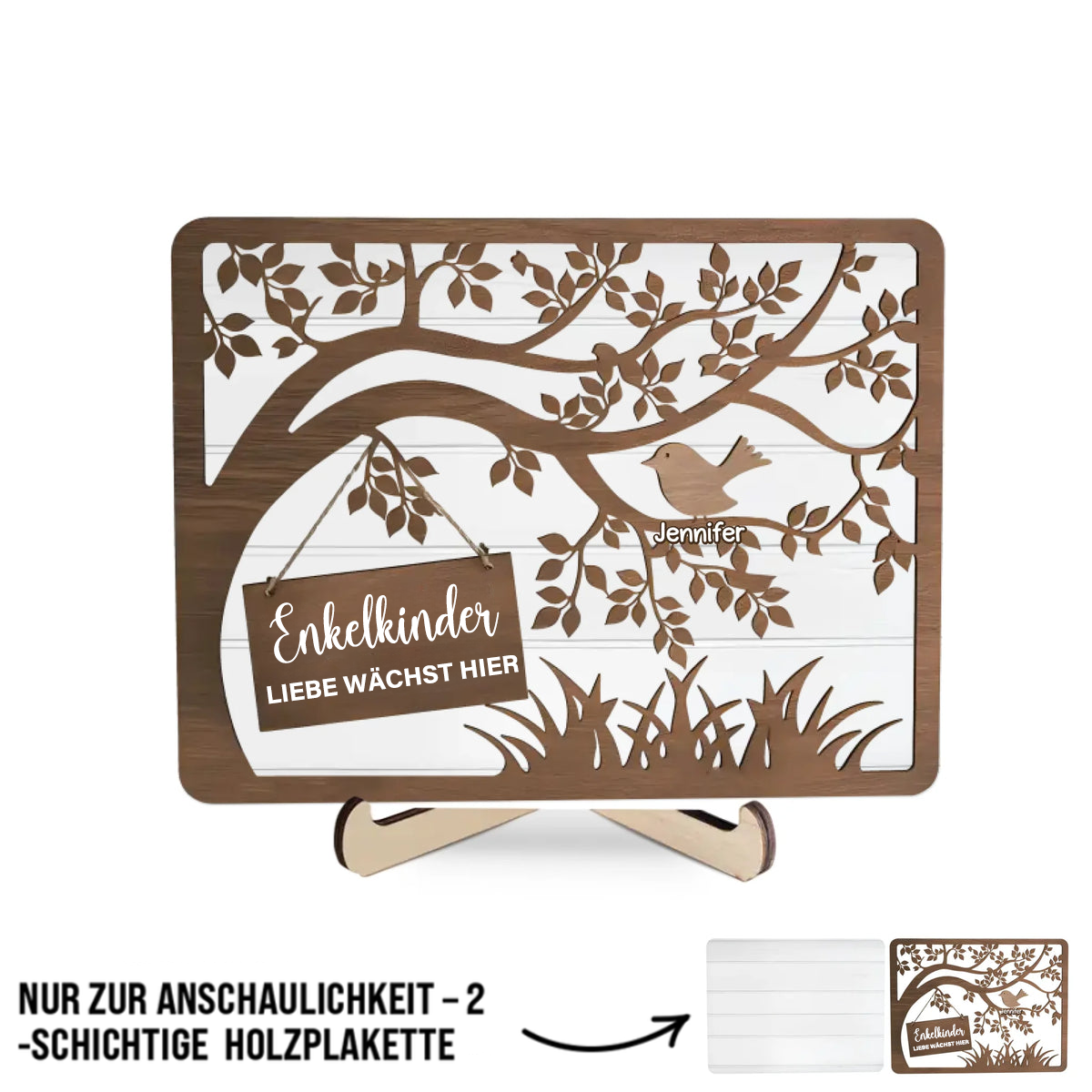 Baum und Vögel-Holzplakette mit 1-10 Namen personalisiert Geschenk für Oma