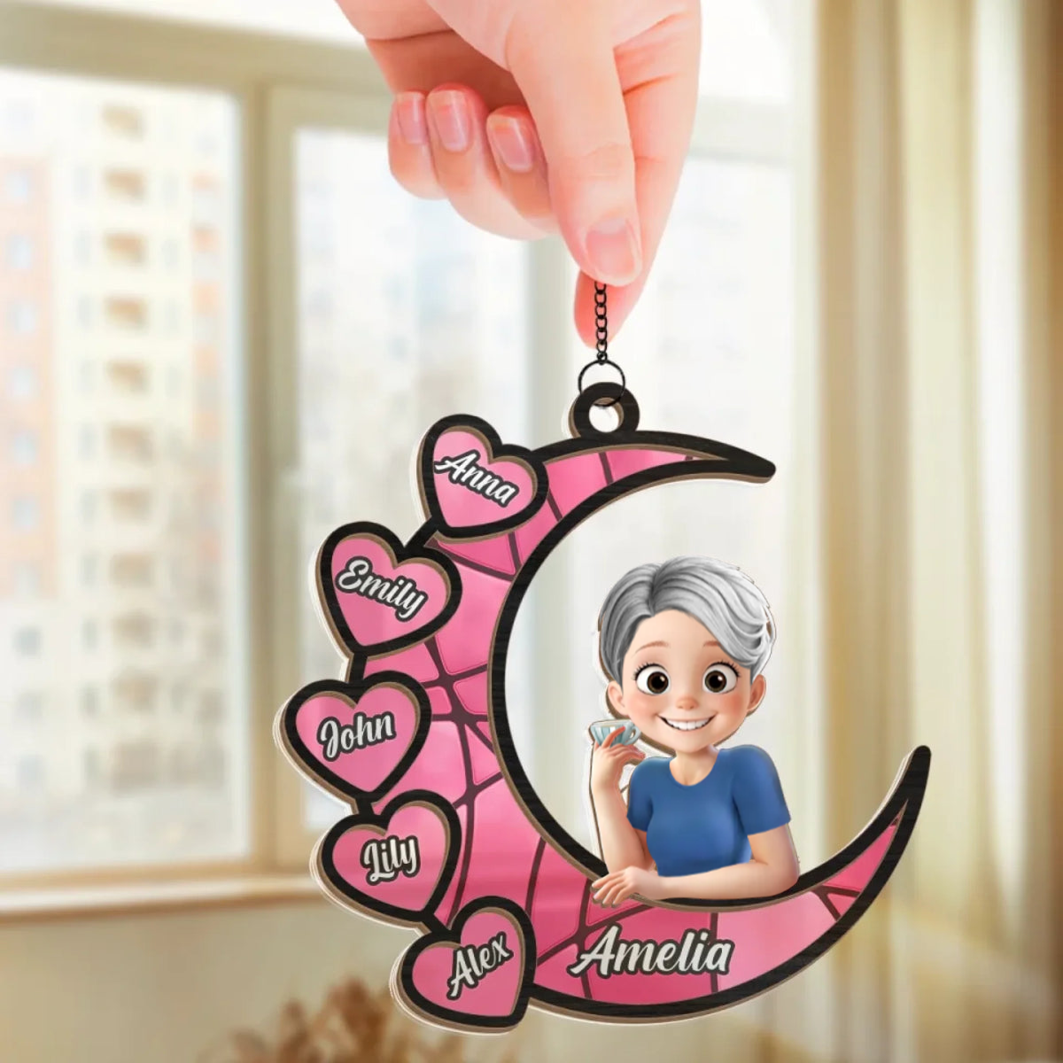 Personalisierter Sonnenfänger mit Mondmotiv Geschenk für Oma und Mama