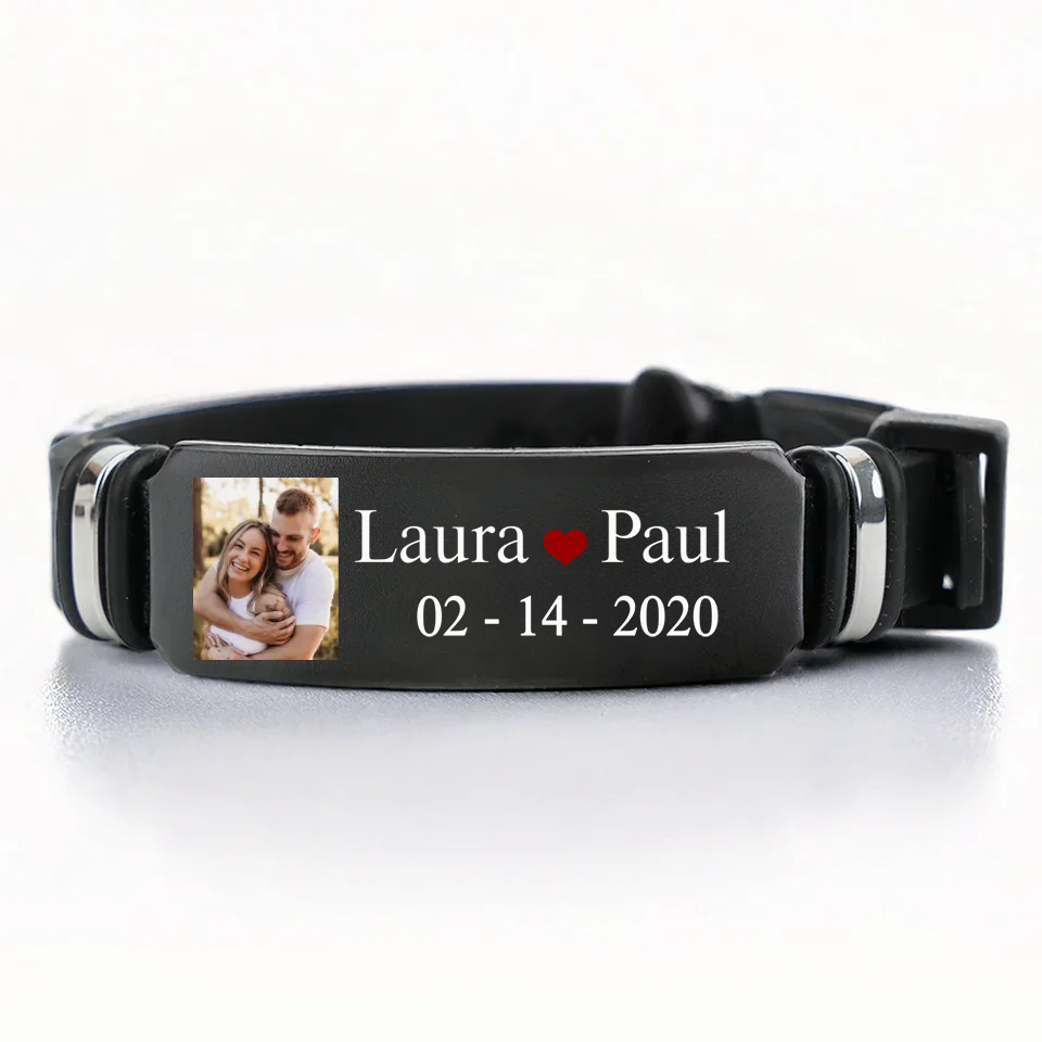 Edelstahl Armband mit Foto und Namen Geschenk für Paare
