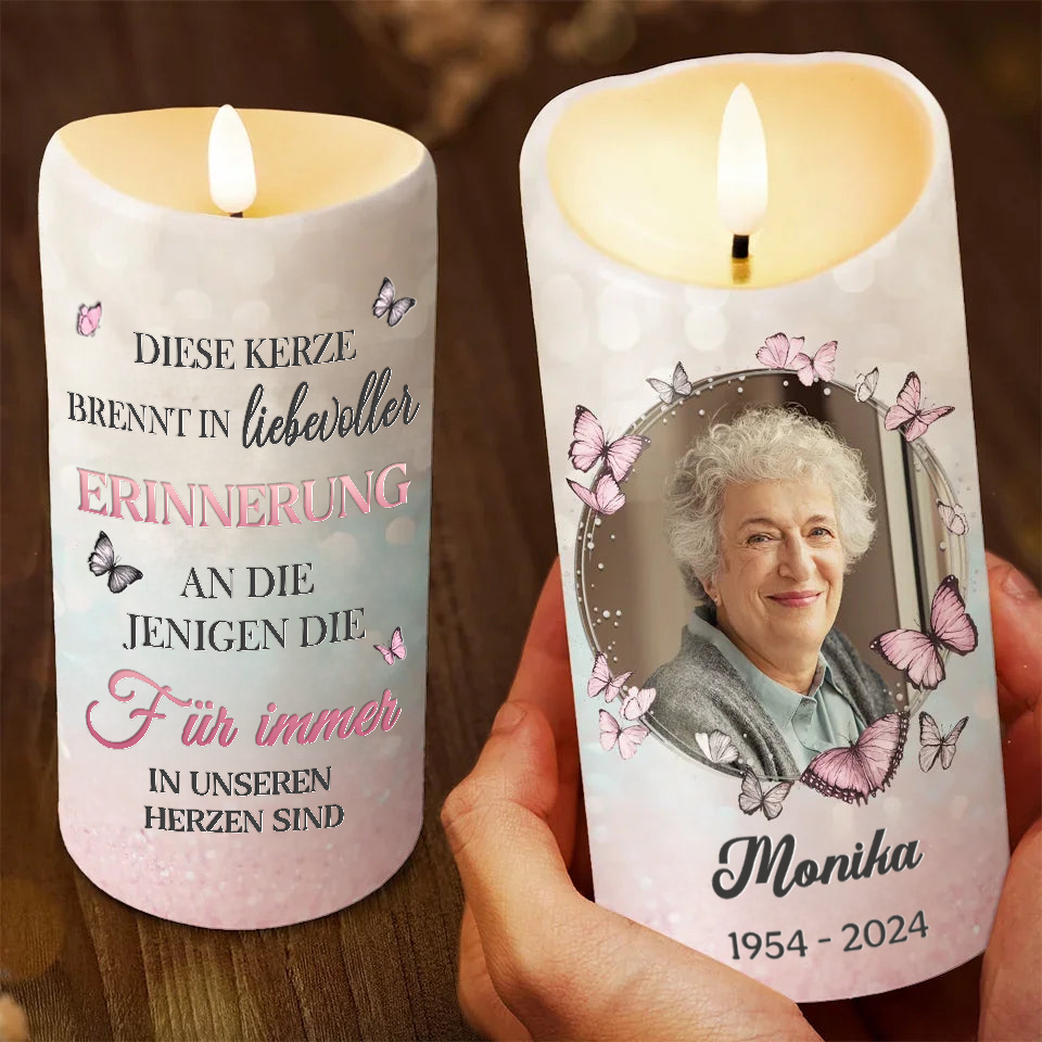 In liebevoller Erinnerung an...- Personalisierte Trauerkerze LED-Kerze mit Foto