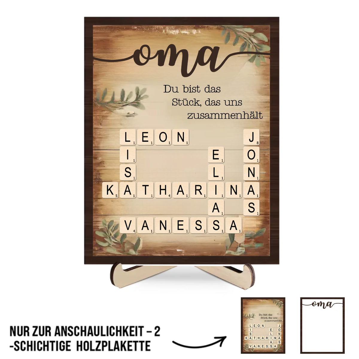 Kreuzworträsel-Personalisierte Holztafel Geschenk für Oma