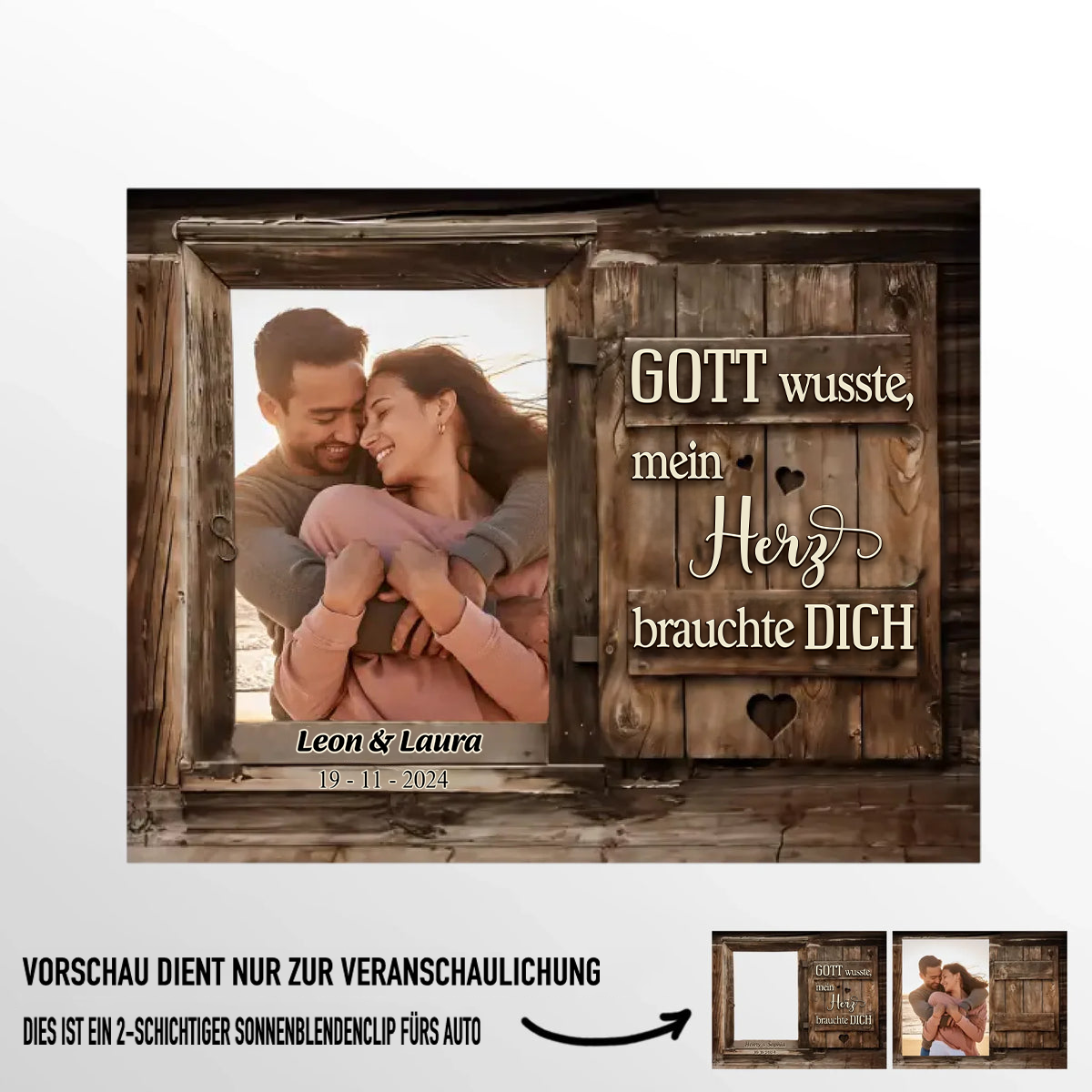 Bilderrahmen-Personalisiertes Sonnenblendenclip mit Foto Geschenk für Paare