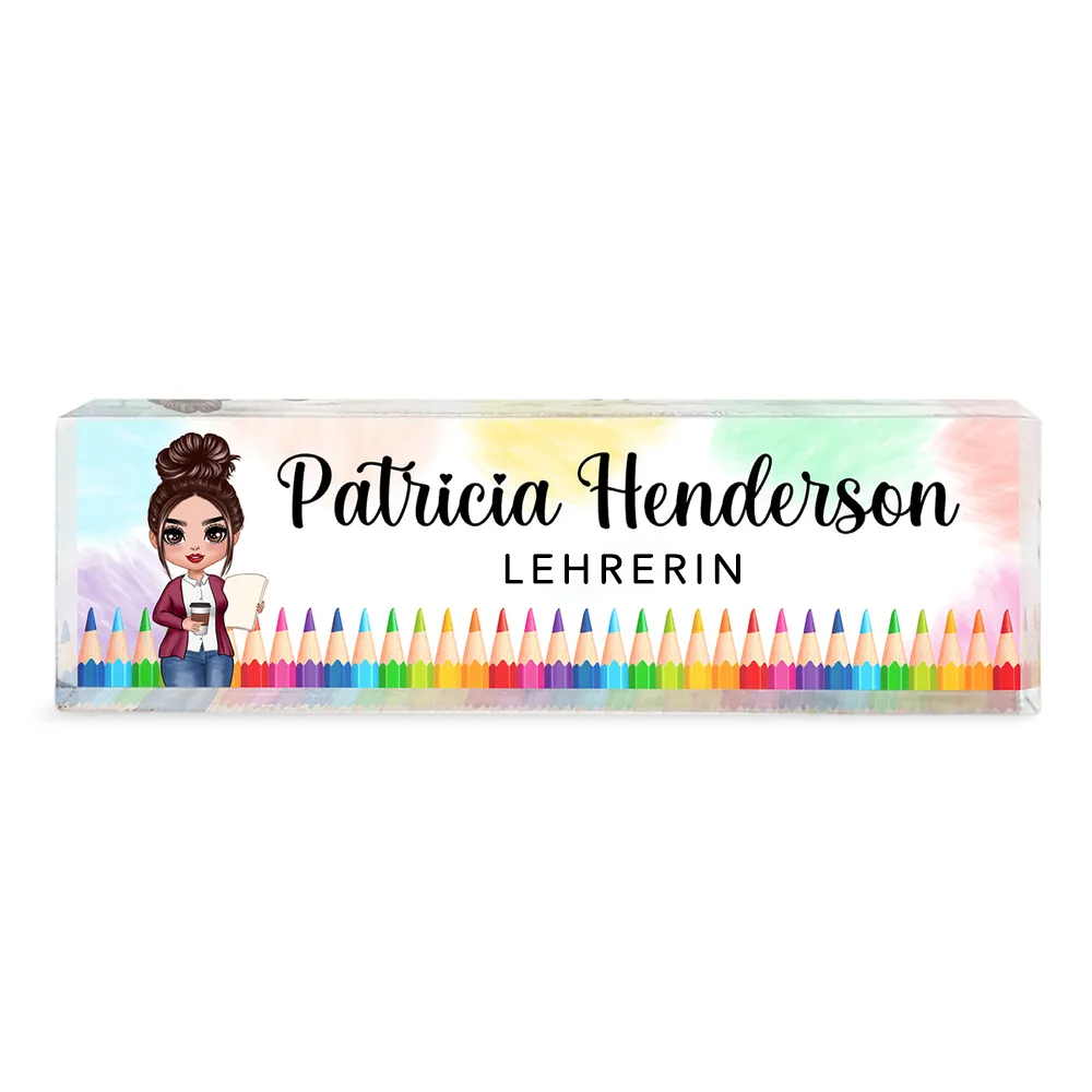 Personalisierte Acryl-Namensplatte – Für Lehrerinnen mit Farbstiftmotiven