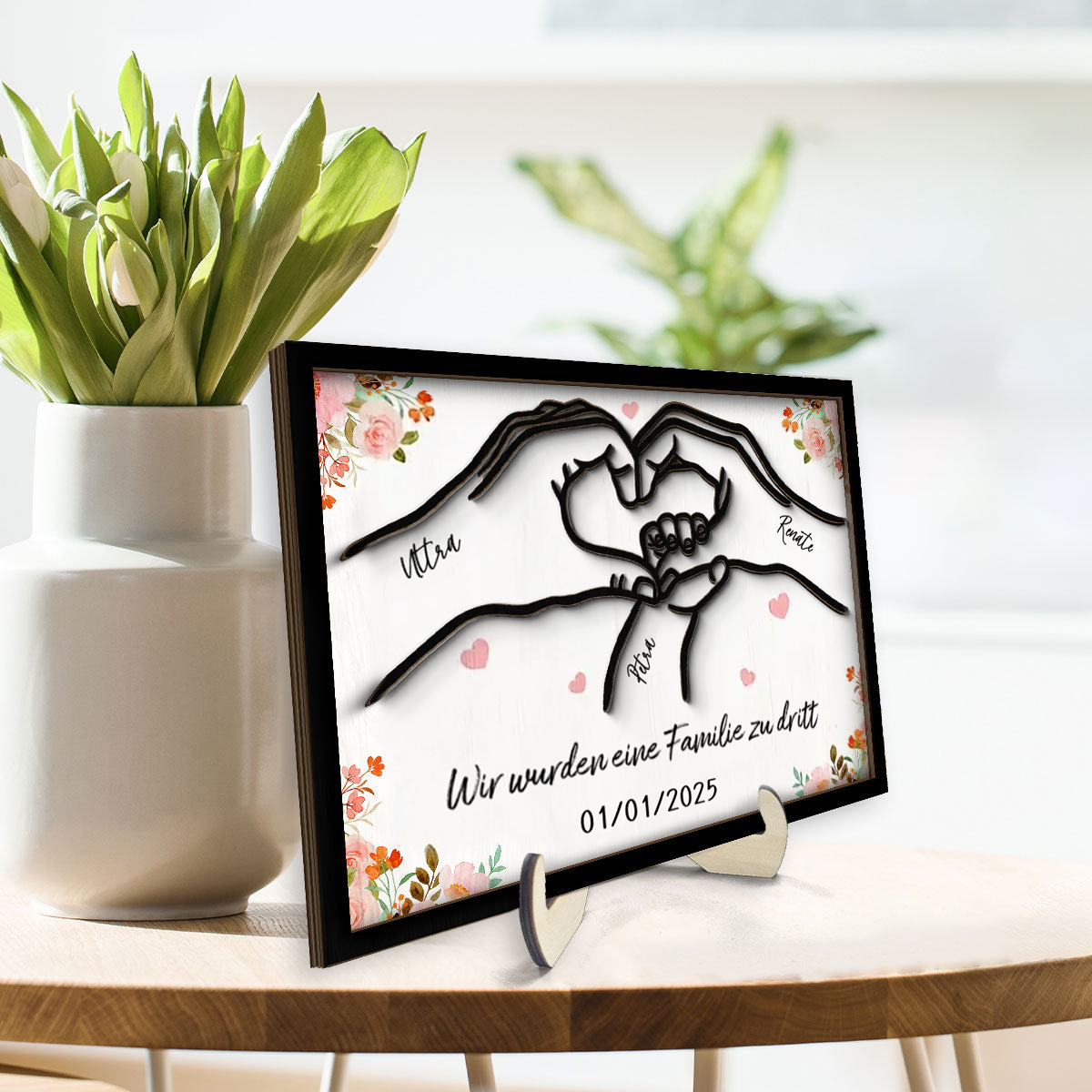 Familie zu Dritt-Personalisierte Holztafel