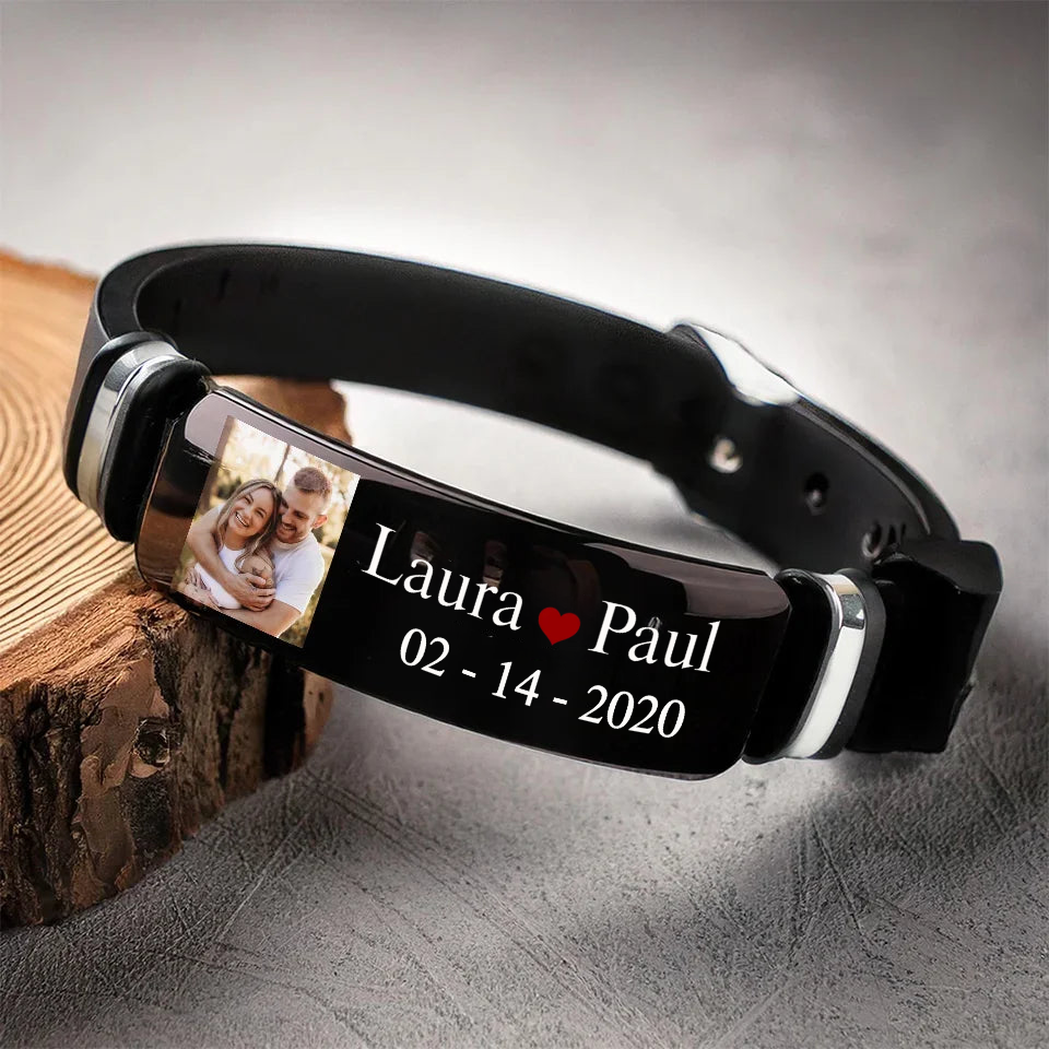 Edelstahl Armband mit Foto und Namen Geschenk für Paare