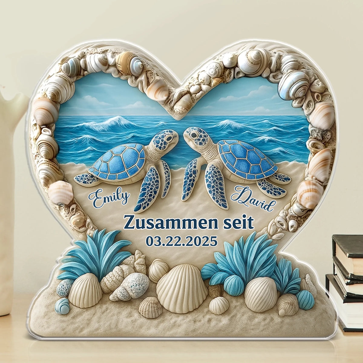 Personalisierte Acryltafel mit Schildkröten Geschenk für Paar