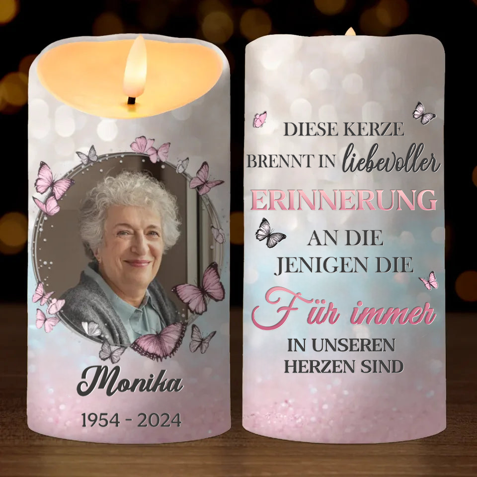 In liebevoller Erinnerung an...- Personalisierte Trauerkerze LED-Kerze mit Foto