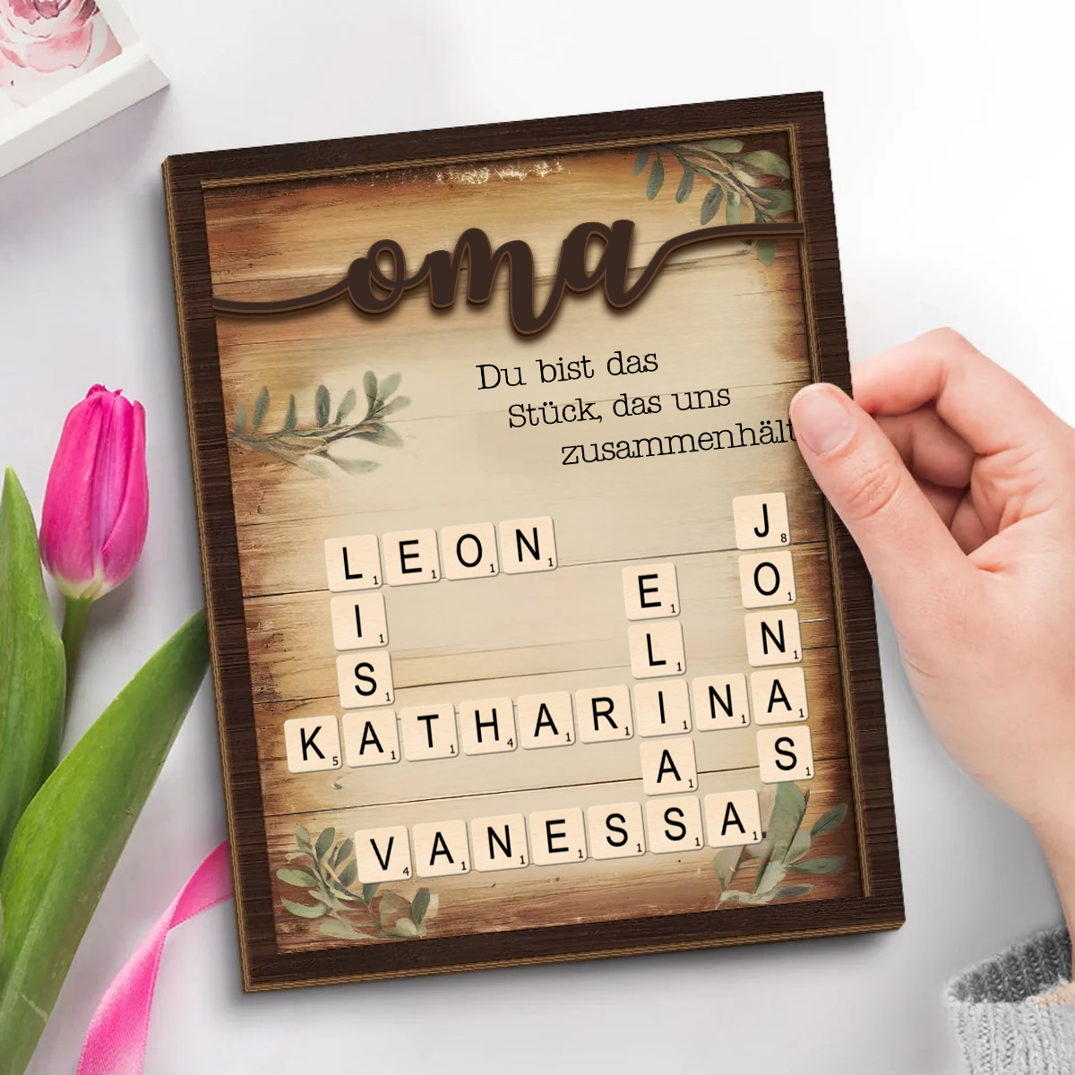 Kreuzworträsel-Personalisierte Holztafel Geschenk für Oma