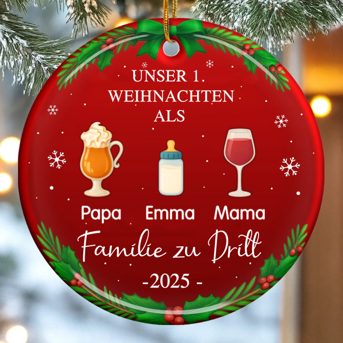 Personalisierter Keramik-Ornament „Unser erstes Weihnachten als Familie zu...“ Christbaumschmuck