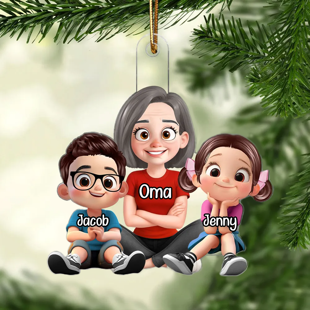 Personalisierter Acryl-Weihnachtsanhänger „Oma & Enkelkinder“