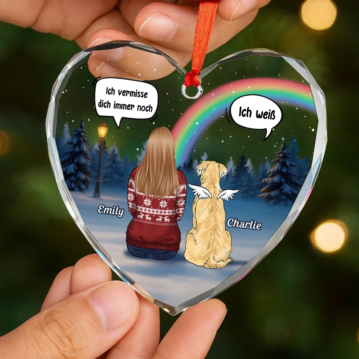 Personalisierter Herzförmiger Glasanhänger Christbaumschmuck zur Erinnerung an Haustiere