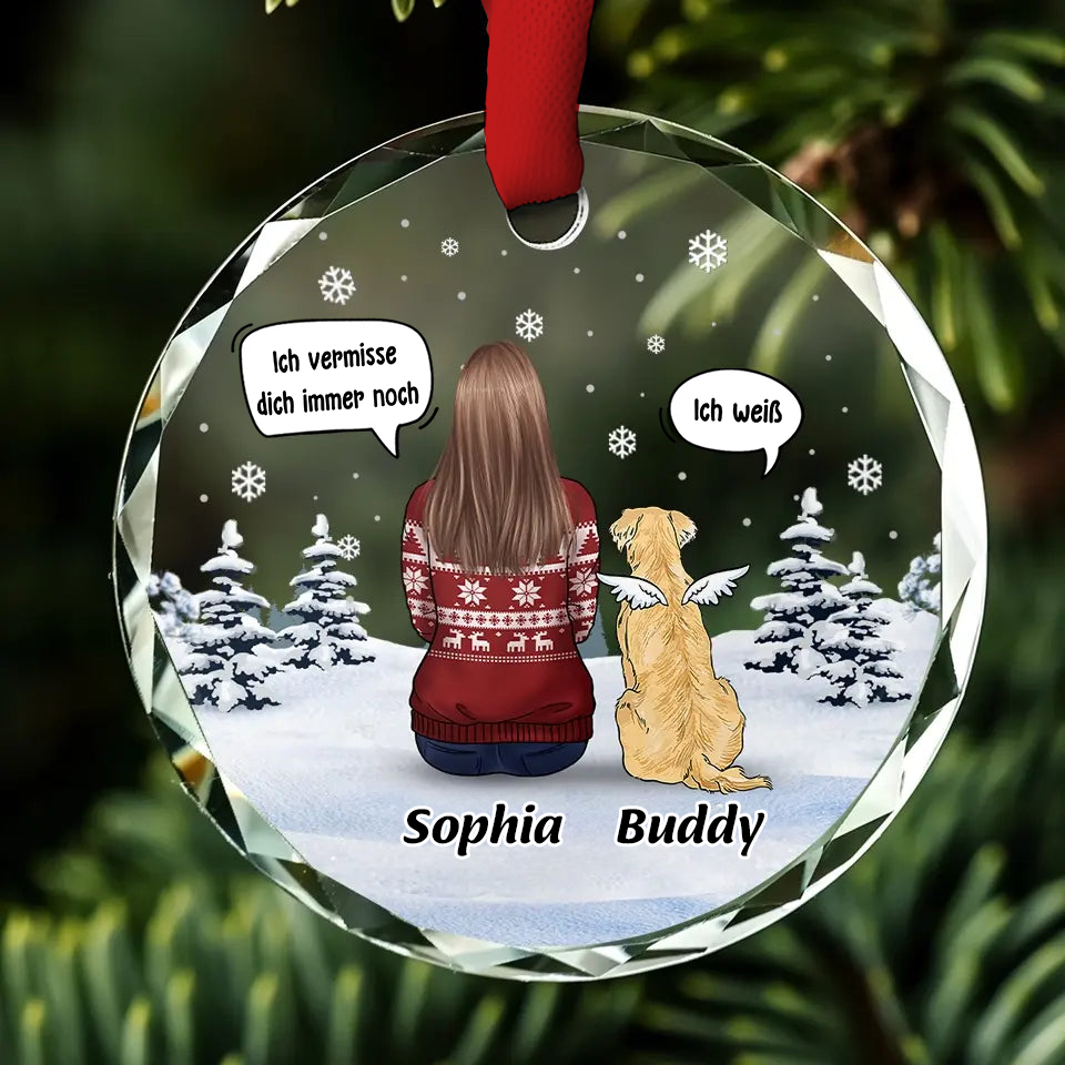 Personalisierter Glasanhänger Christbaumschmuck Trauer zur Hund und Katze
