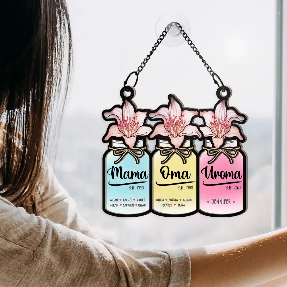 Personalisierter Sonnenfänger mit Vasen Geschenk für Frau, Mama und Oma