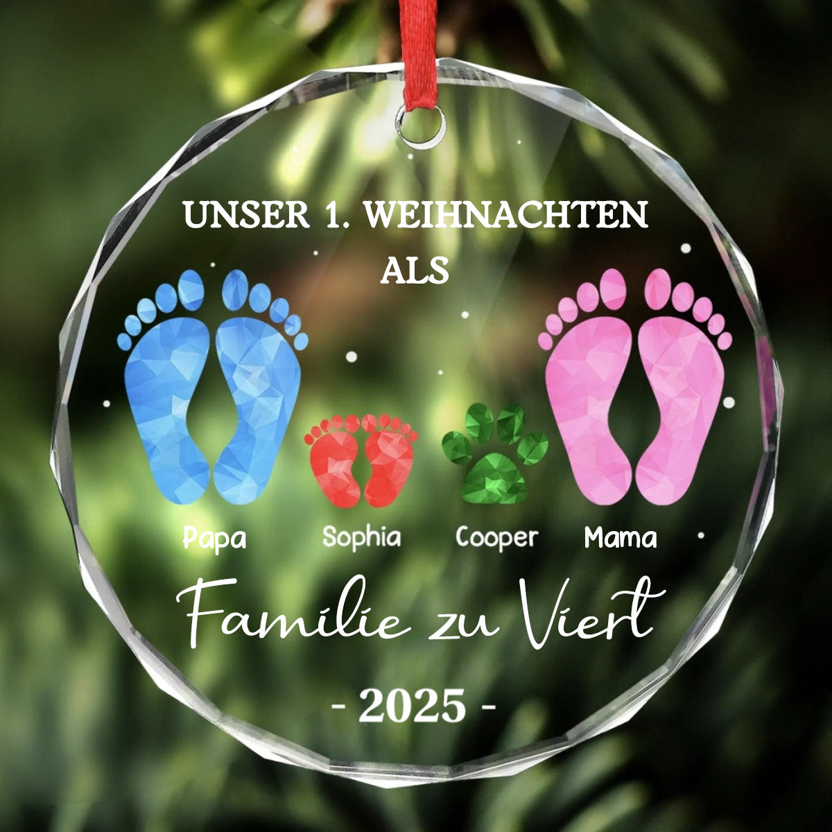 „Erstes Weihnachten als Familie zu viert“-Fußabdruck-Ornament Christbaumschmuck für Baby