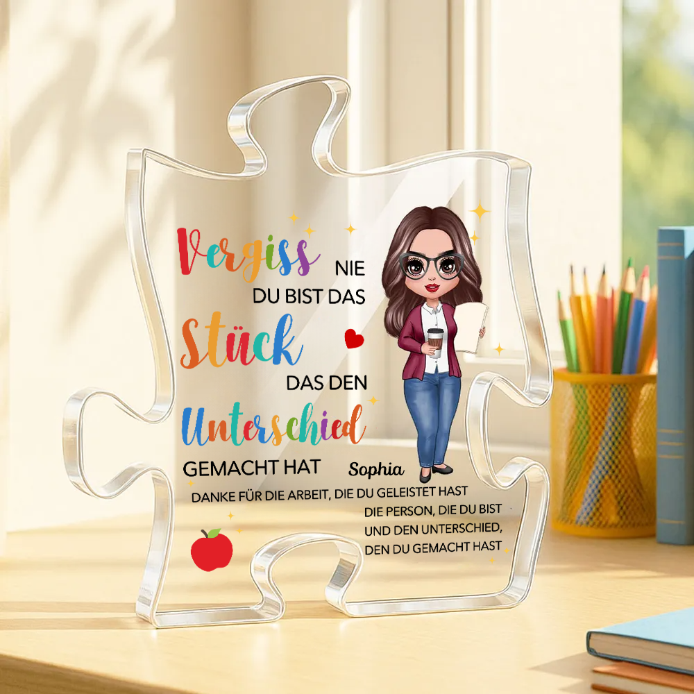 Acryltafel mit Puzzle Geschenk für Lehrerin