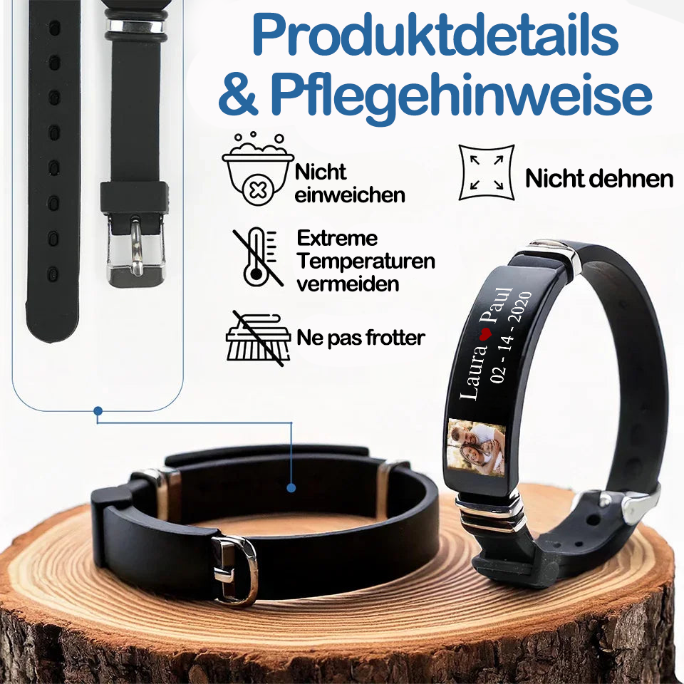Edelstahl Armband mit Foto und Namen Geschenk für Paare