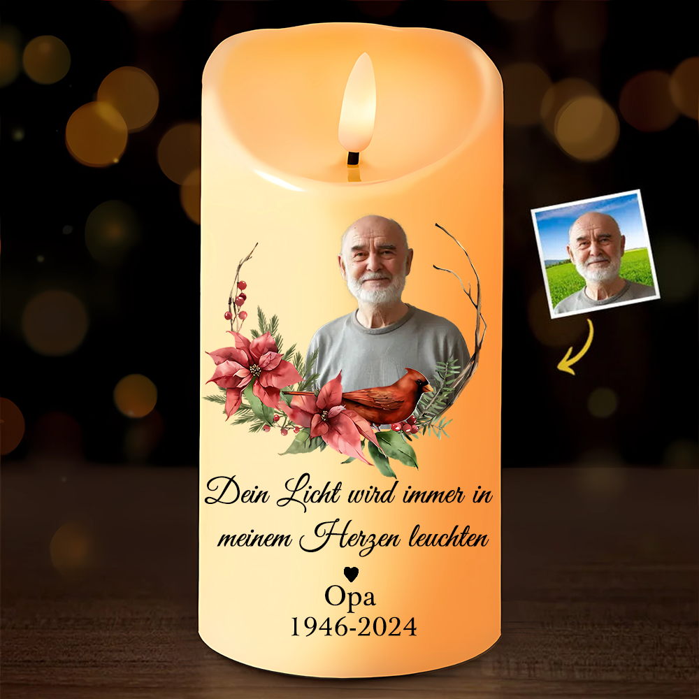 LED-Kerze mit Foto, Name und Datum personalisiert Trauerkerzen