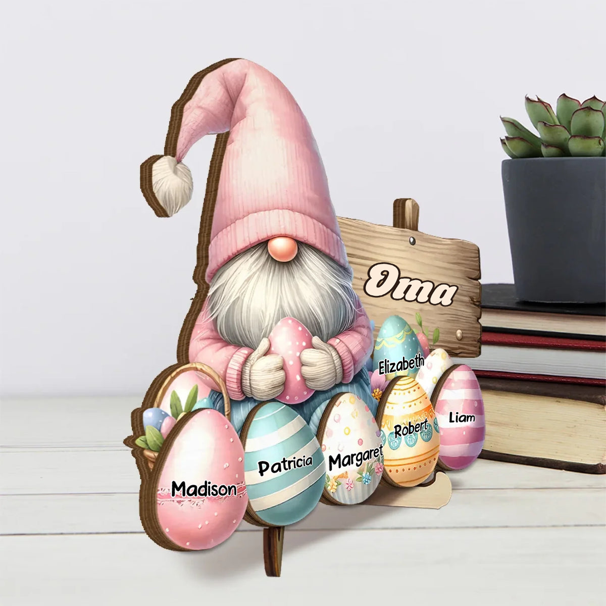 Personalisierte Holztafel mit Zwerge und Ostereier Geschenk zu Ostern für Oma