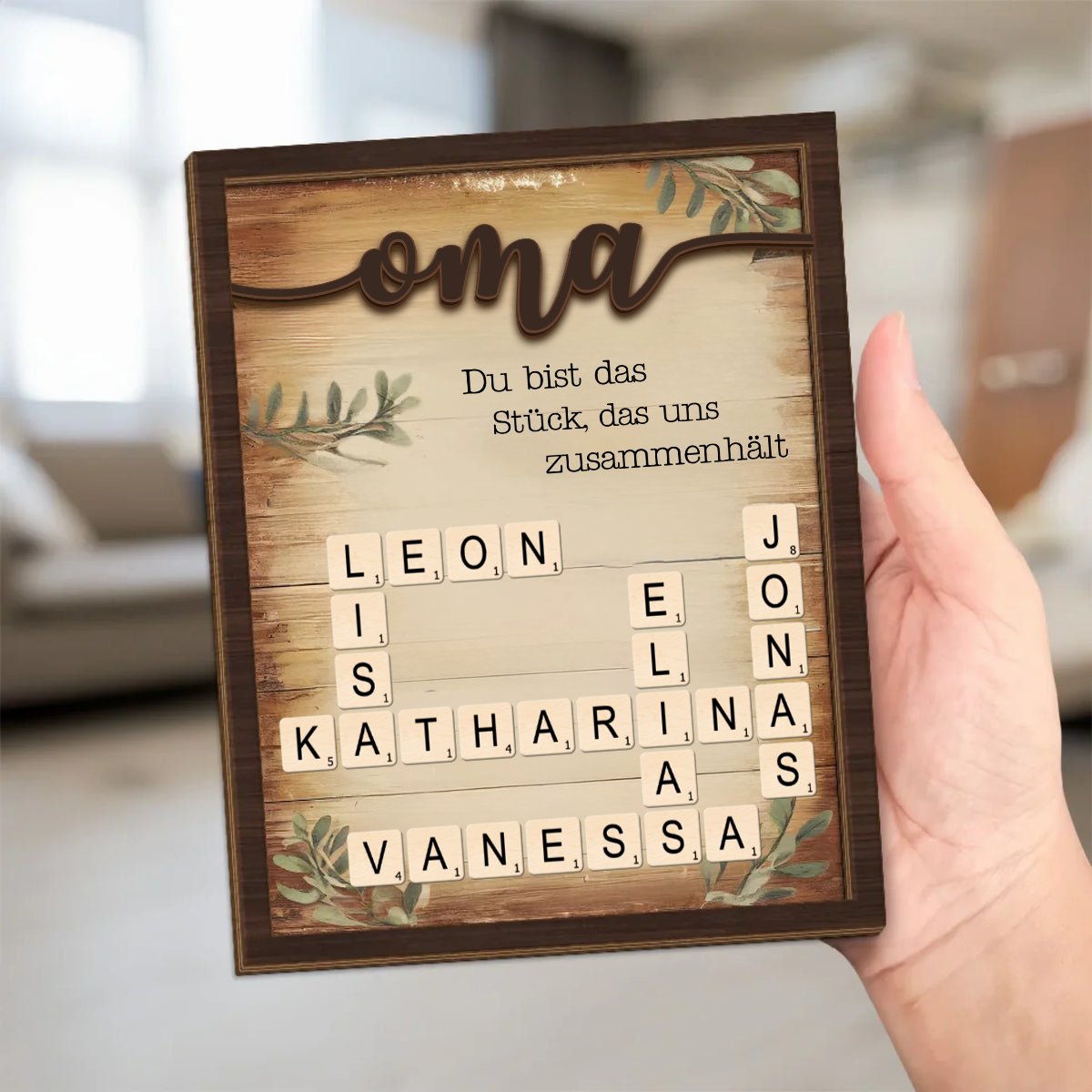 Kreuzworträsel-Personalisierte Holztafel Geschenk für Oma