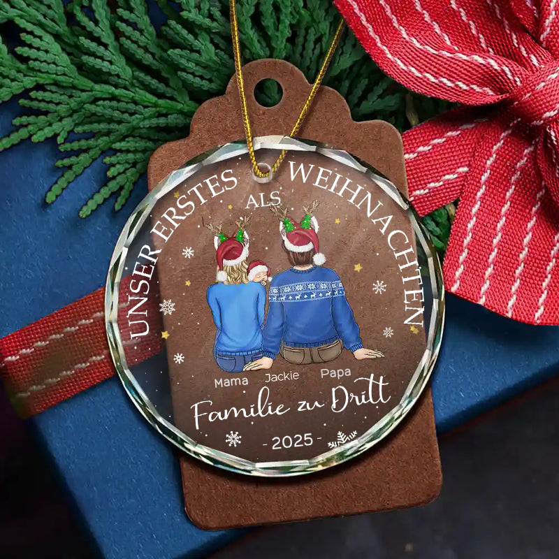 Unser Erstes Weihnachten als Familie zu...Personalisierter Glasornament Christbaumschmuck mit Baby, Hund und Katze