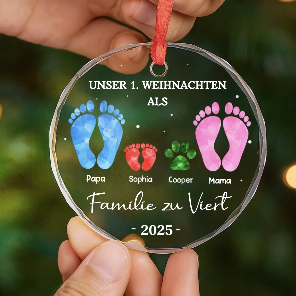 „Erstes Weihnachten als Familie zu viert“-Fußabdruck-Ornament Christbaumschmuck für Baby