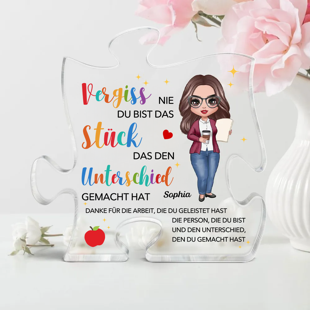 Acryltafel mit Puzzle Geschenk für Lehrerin