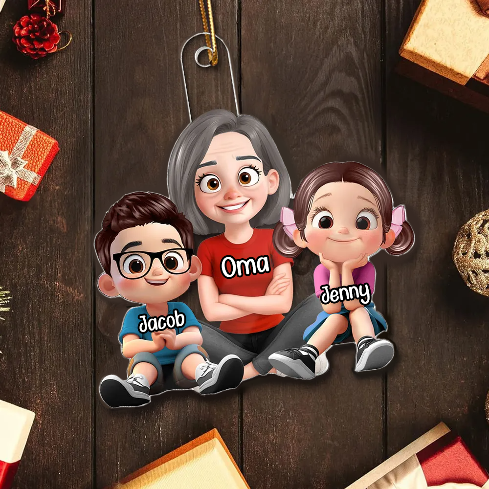 Personalisierter Acryl-Weihnachtsanhänger „Oma & Enkelkinder“