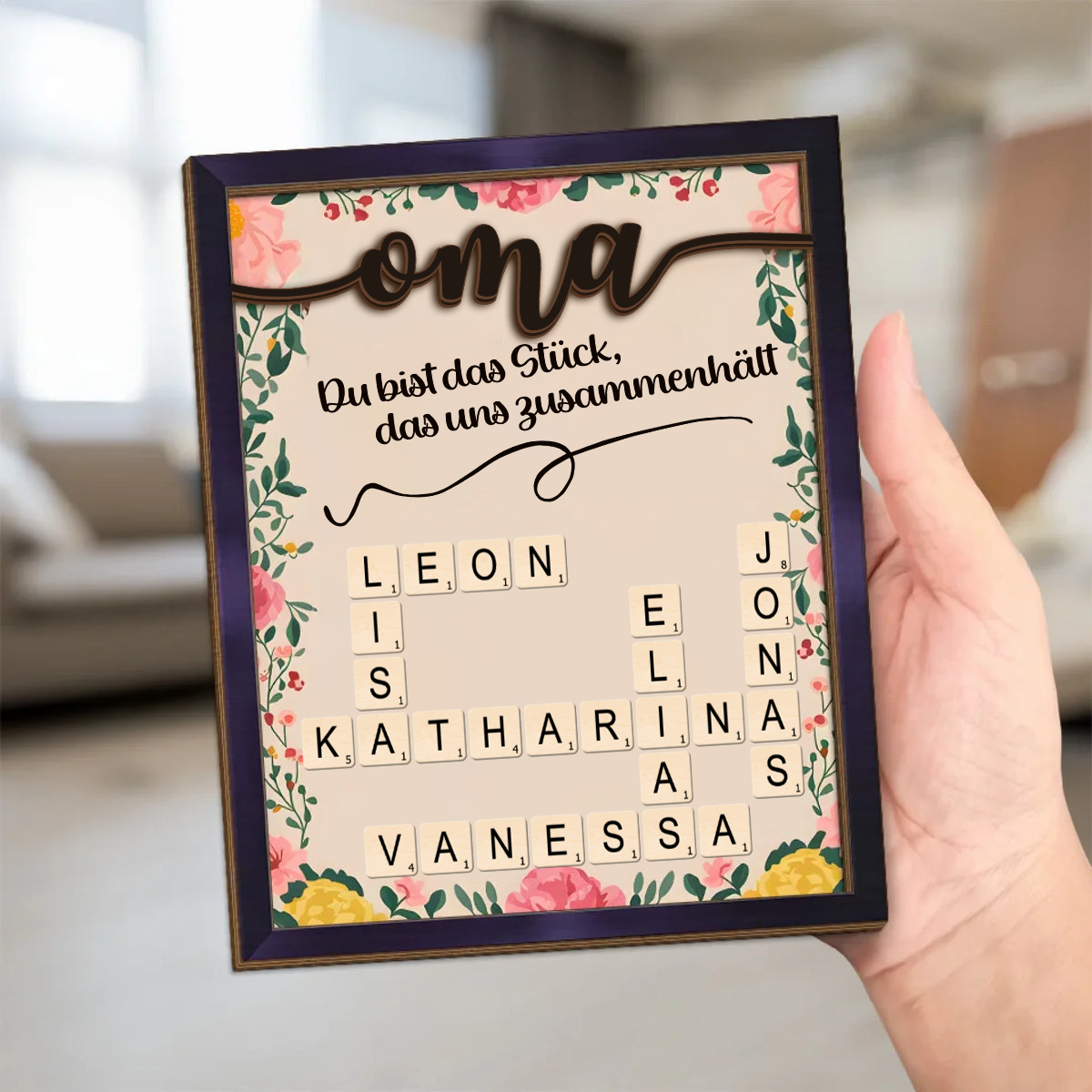 Du bist das Stück-Personalisierte Holzplakette mit Kreuzworträtsel