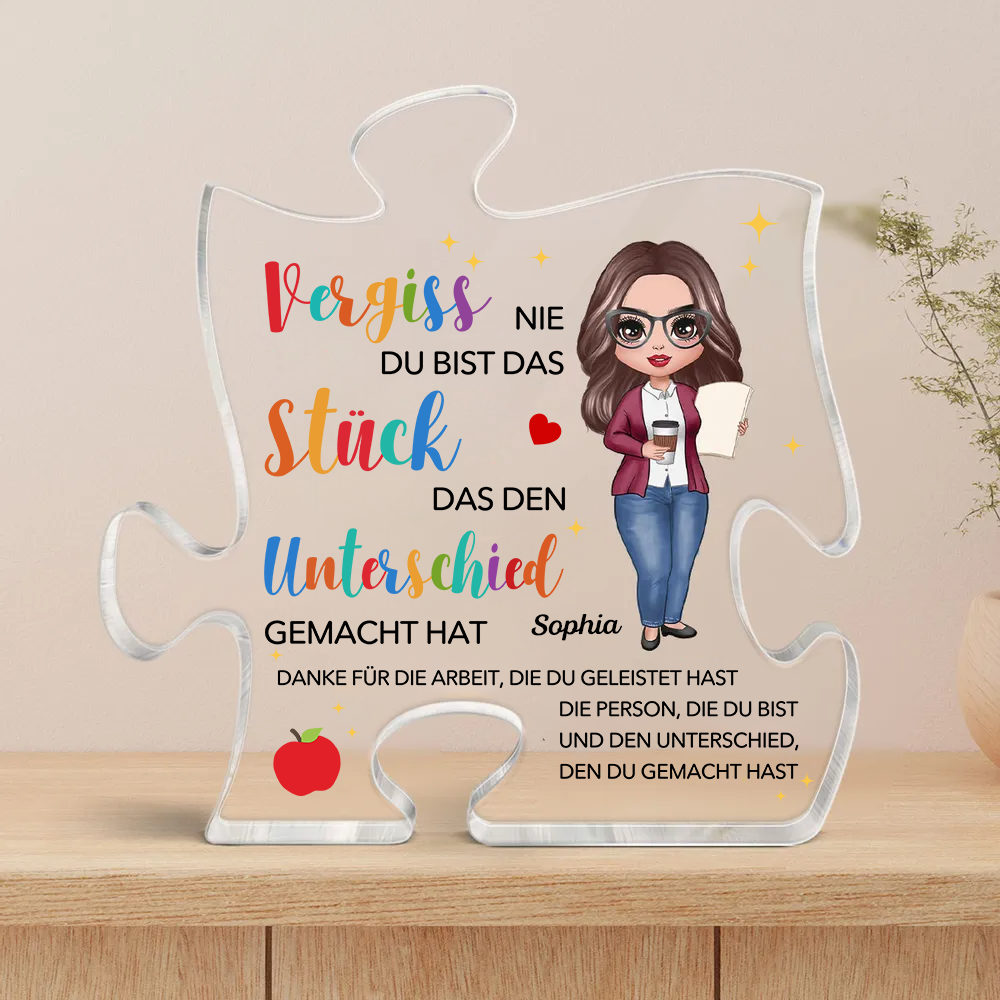 Acryltafel mit Puzzle Geschenk für Lehrerin