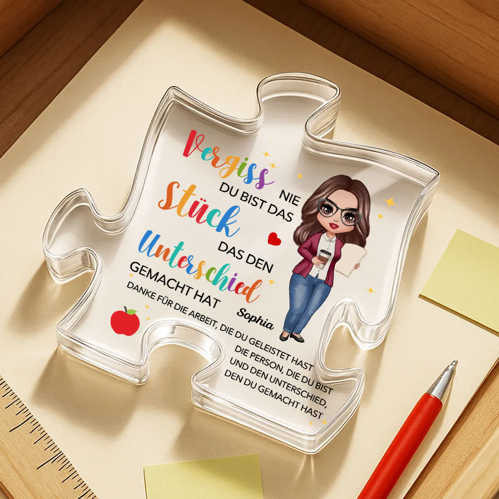 Acryltafel mit Puzzle Geschenk für Lehrerin