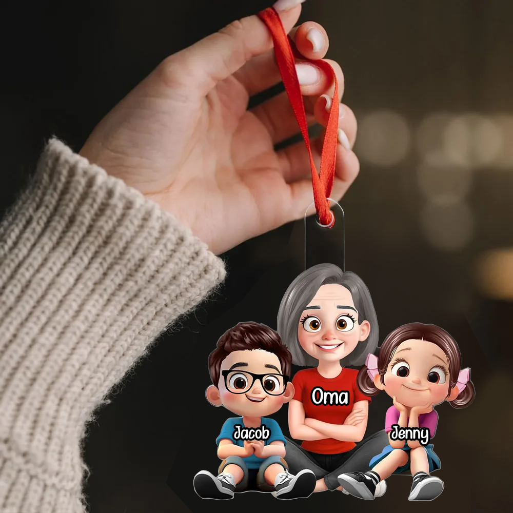 Personalisierter Acryl-Weihnachtsanhänger „Oma & Enkelkinder“