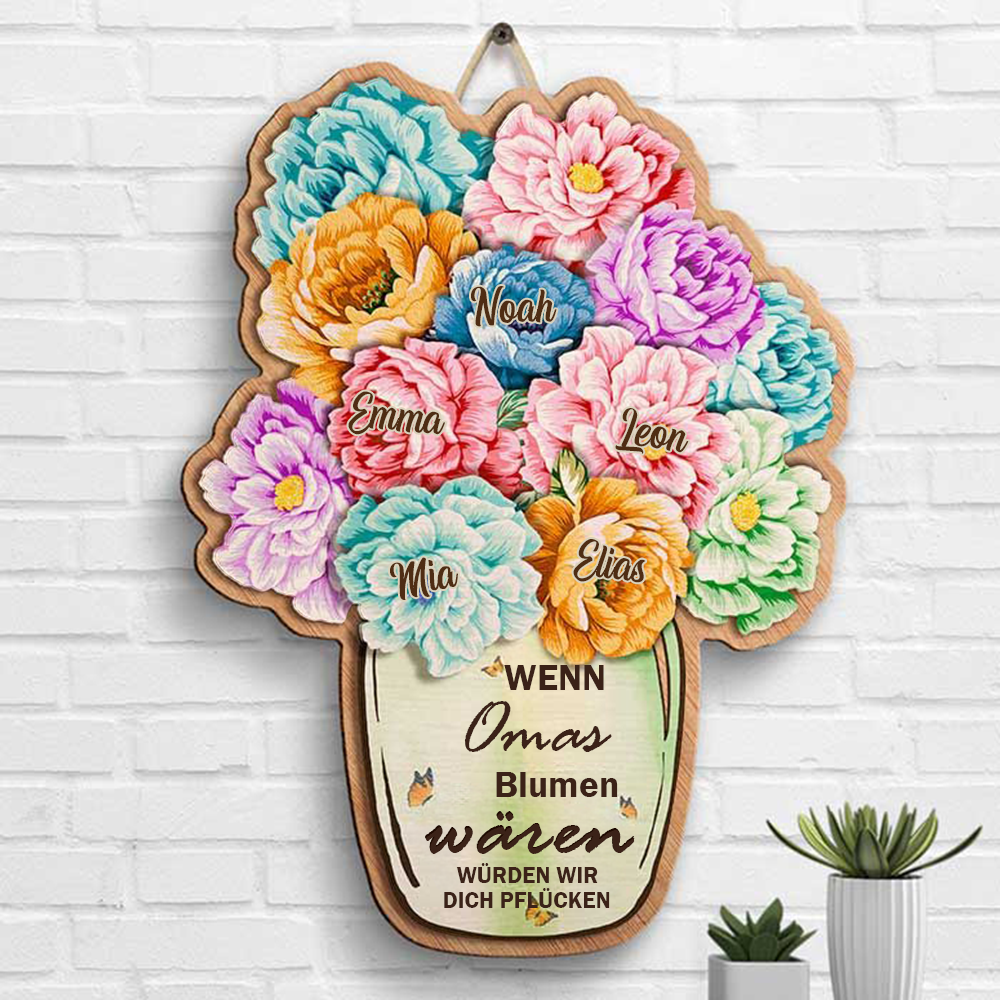 Personalisierbares Holzschild mit Vase Geschenk für Oma