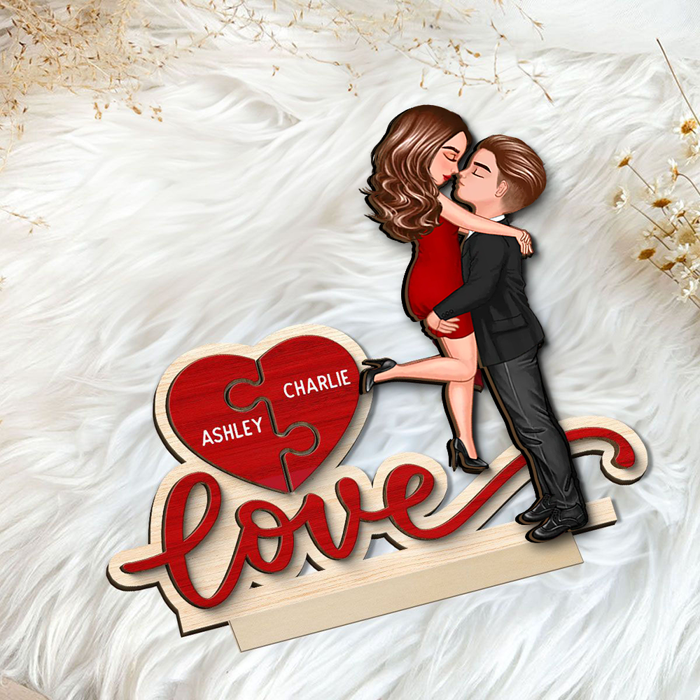 Love- Personalisierte Holztafel mit 2 Figuren und Namen Geschenk für Paar