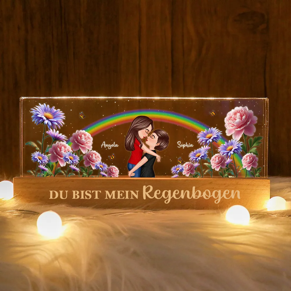 Regenbogen und Geburtsblumen-Personalisiertes LED Nachtlicht Geschenk für Paar LGBT
