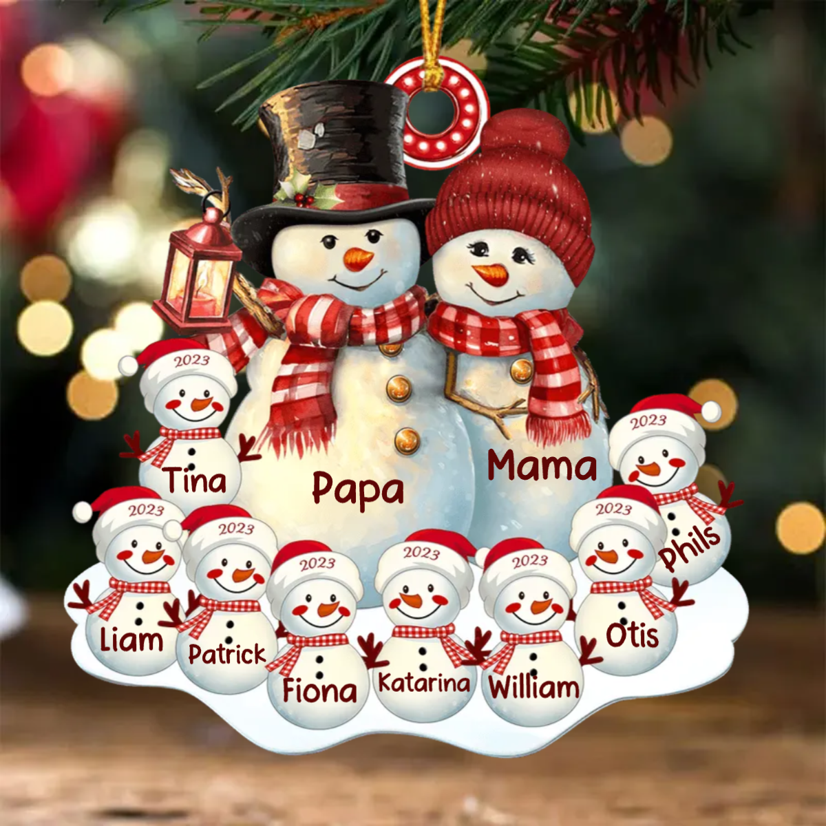 Schneemann Familie Christbaumschmuck mit Namen 1-8 Kinder