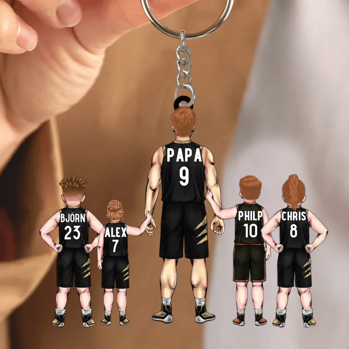 Personalisierte Schlüsselanhänger Papa & Kinder - Amerikanischer Fußball- Baseball - Basketball - Eishockey