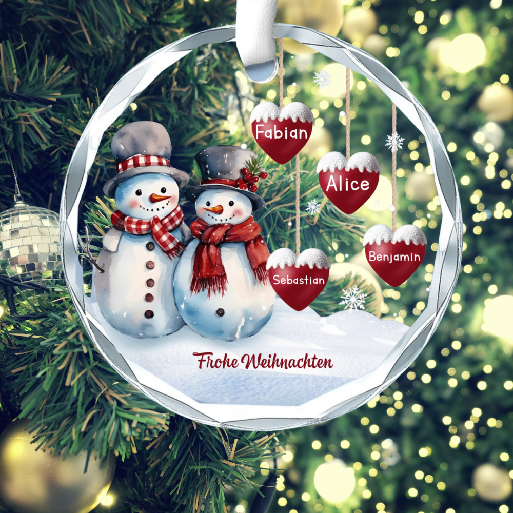 Christbaumschmuck Glas mit Schneemännchen und Herzen Geschenke für Familie