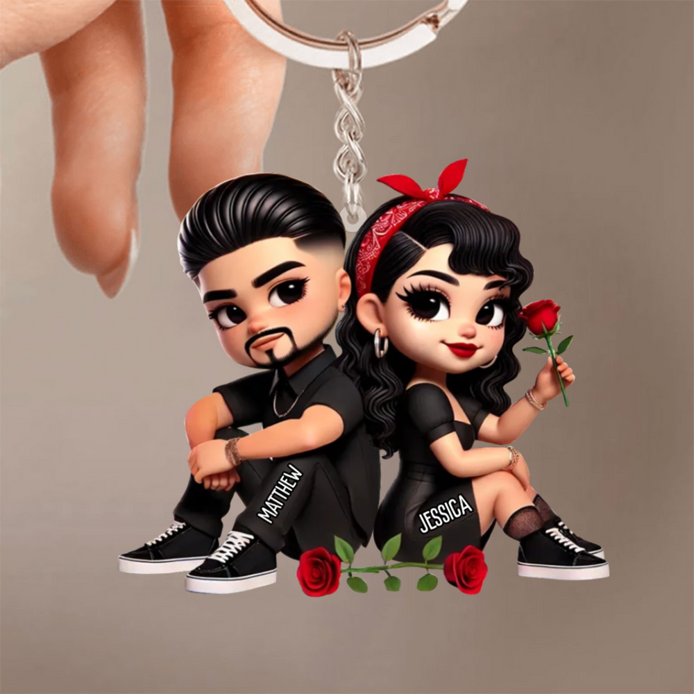 Pärchen mit Rosen-Personalisierter Acryl-Schlüsselanhänger Geschenk für Paar