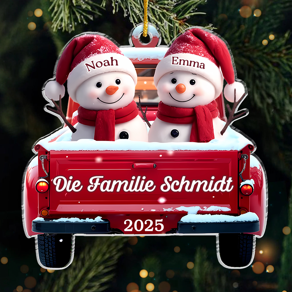 Acryl-Ornament Personalisierter Christbaumschmuck mit Schneemänner für Familie