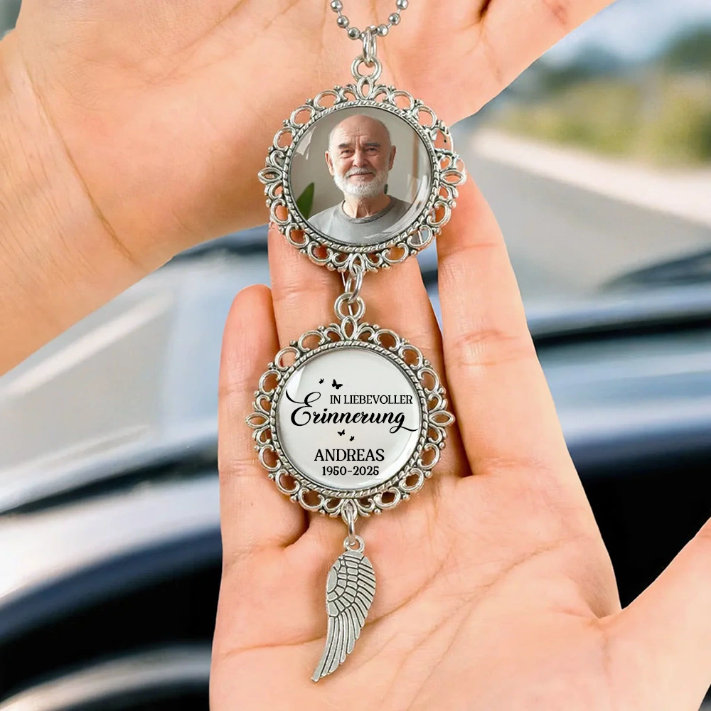 In liebevoller Erinnerung... Metal-Anhänger mit Foto Trauergeschenk